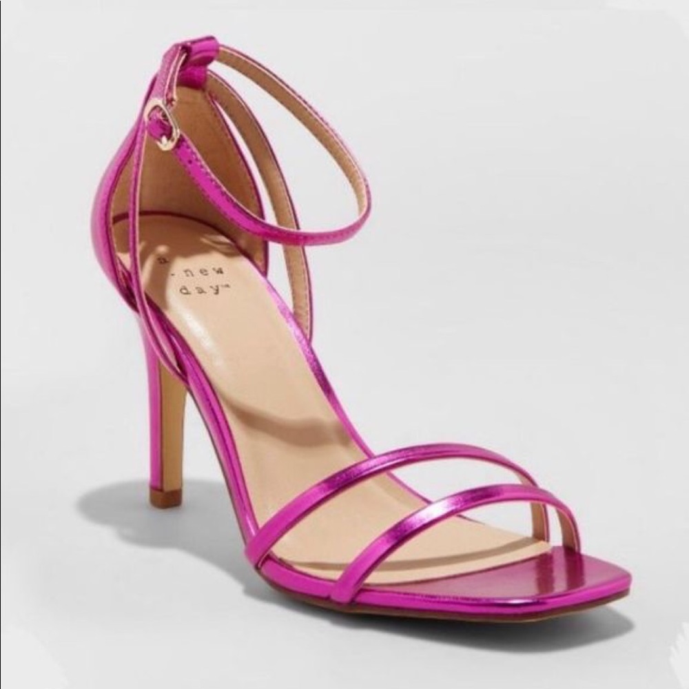 a new day Metallic Fuchsia Stiletto Sandals with Ankle Strap Size 9 1/2
